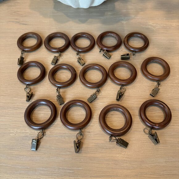 14 Wood Curtain Rod Rings, Drapery Rings, 1.5” Inner Dia., 3.75" length w/clamp - Picture 3 of 4